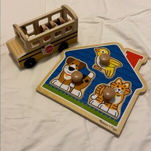 Melissa & Doug Colorful House Puzzle and Wooden Bus